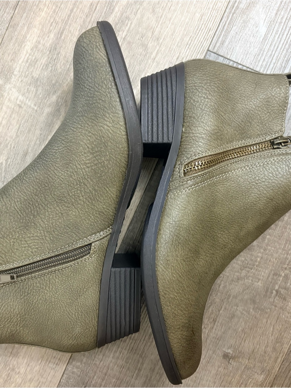 Women’s Olive Ankle Booties with Side Zip - Picture 5 of 10